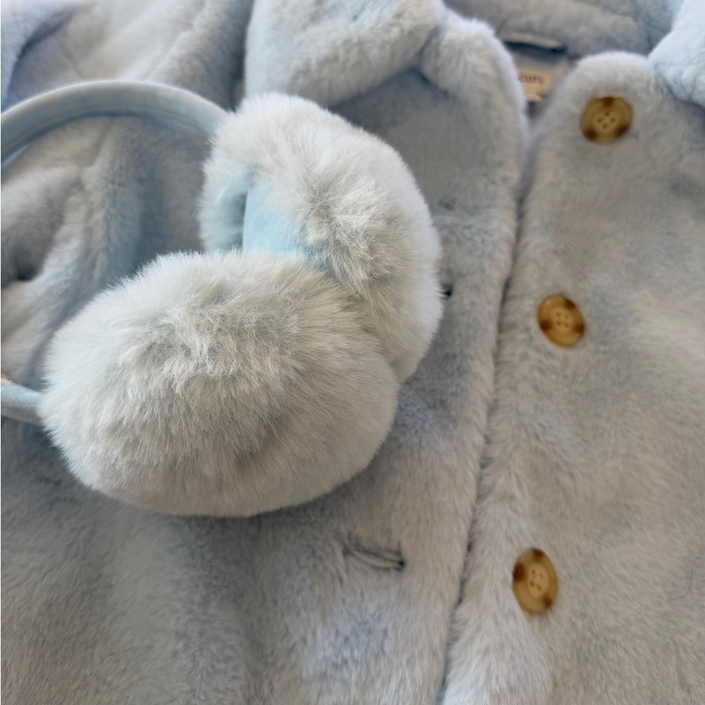 Crewcuts Lola and the boys blue faux fur jacket and earmuffs size small girls - Picture 3 of 4